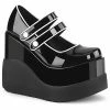 DEMONIA Void-37 Black White Goth Mary Janes Wedge Platforms Heels