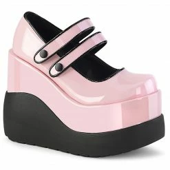 DEMONIA Void-37 Pink Patent Goth Mary Janes Wedge Platforms Heels