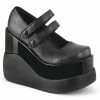 DEMONIA Void-37 Black Vegan Leather Goth Mary Janes Wedge Platforms Heels