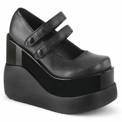 DEMONIA Void-37 Black Vegan Leather Goth Mary Janes Wedge Platforms Heels
