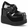 Heels DEMONIA Void-38 Black Patent Heart Spiderweb Goth Mary Jane Wedge Platform