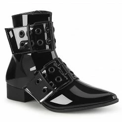 DEMONIA Warlock-55 Black Patent Men's Unisex Grommet Winklepicker Boots