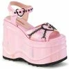 DEMONIA WAVE-09 Pink Goth Heart Buckle Chains 6" Wedge Platform Sandals Shoes Heels