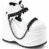DEMONIA WAVE-20 White Vegan Leather Goth Bat Shaped Moon Chains Wedge Platforms Heels