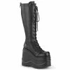 DEMONIA WAVE-200 Black Vegan Leather Zipper Detail Goth Platform Knee Boots