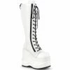 DEMONIA WAVE-200 White Vegan Leather Zipper Detail Goth Platform Knee Boots