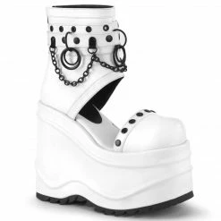 DEMONIA WAVE-22 White Goth Studded O Ring 6" Wedge Cutout Bootie Platform Shoes