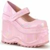 DEMONIA WAVE-32 Pink Hologram Goth Mary Jane 6" Wedge Platform Shoes Heels