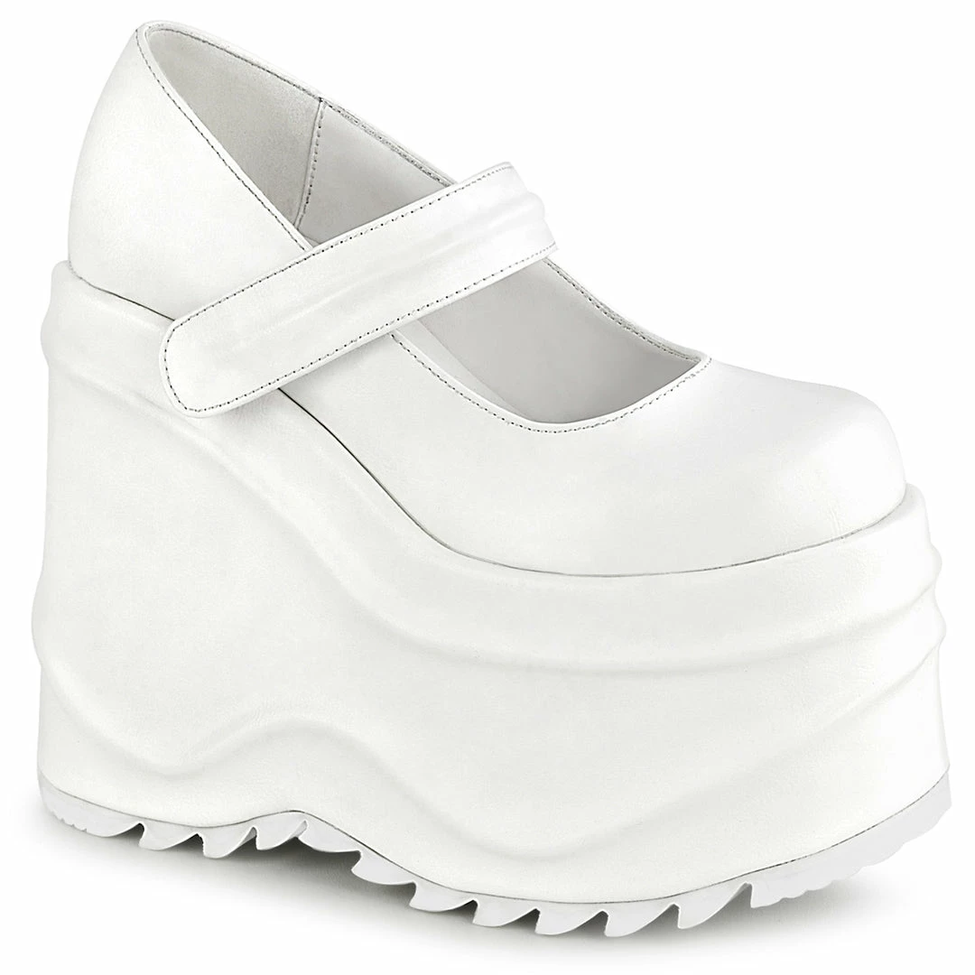 DEMONIA WAVE-32 White Goth Mary Jane 6" Wedge Platform Shoes