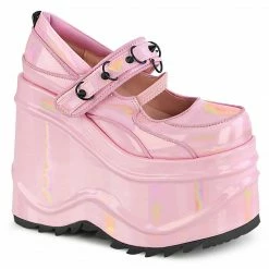 DEMONIA WAVE-48 Pink Hologram Gothic Spike 6" Wedge Platform Heels Shoes