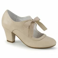 Pleaser PINUP COUTURE WIGGLE-32 Beige Mary Janes Pinup Heart Cutout 2.5" Heels Pumps