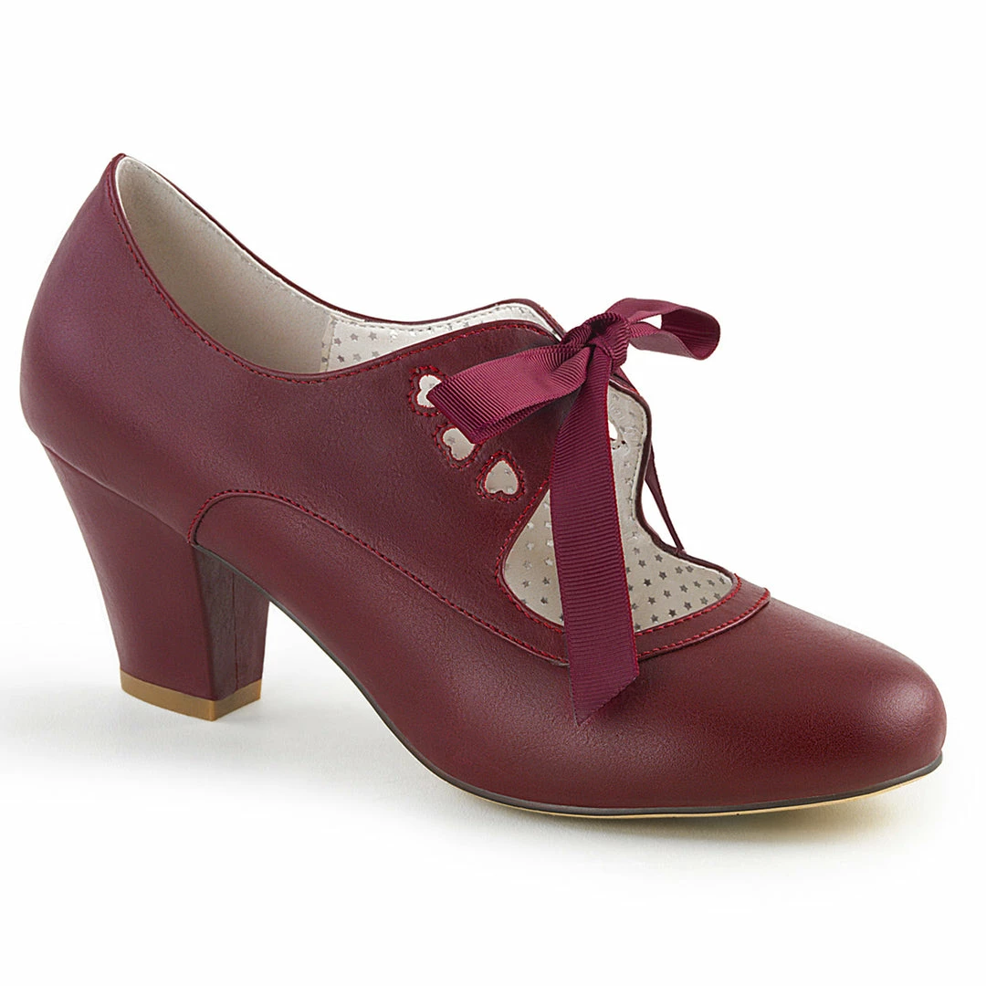 Pleaser PINUP COUTURE WIGGLE-32 Burgundy Red Mary Janes Pinup Heart Cutout 2.5" Heels