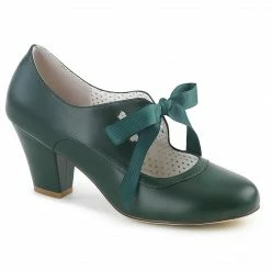 Pleaser PINUP COUTURE WIGGLE-32 Dark Green Mary Janes Pinup Heart Cutout 2.5