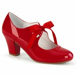 Pleaser DISCONTINUED PINUP COUTURE WIGGLE-32 Red Mary Janes Heart Cutout 2.5" Heels Pump